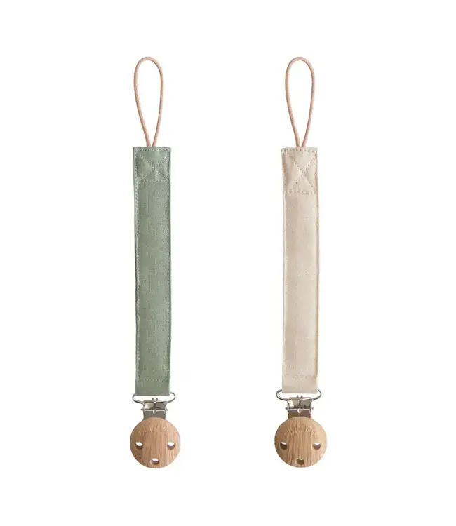 Mushie Mushie - Pacifier Clip Linnen - 2 Pack - Olive/S.Sand