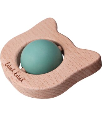 Label Label Label Label - Teether Toy Wood & Silicone - Cat Head - Green