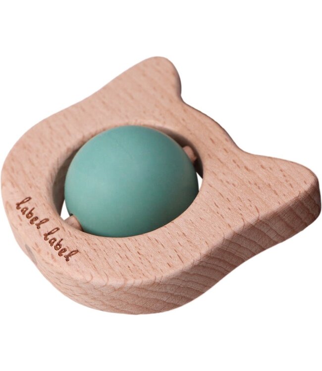 Label Label Label Label - Teether Toy Wood & Silicone - Cat Head - Green