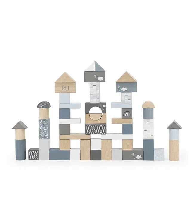 Label Label Label Label - Wooden blocks 50pcs - Blue