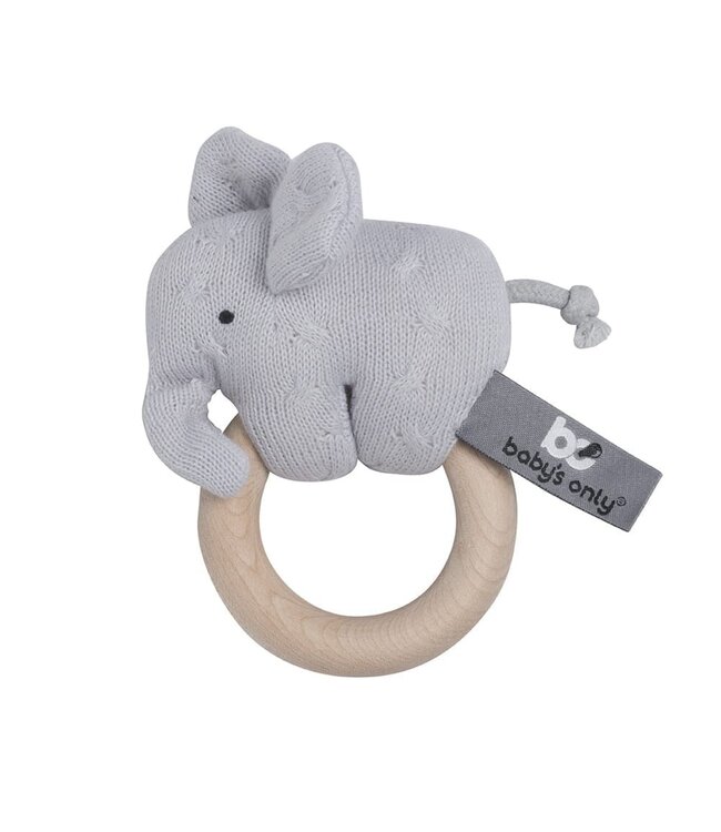 Baby's Only Baby's Only - Houten rammelaar olifant zilvergrijs