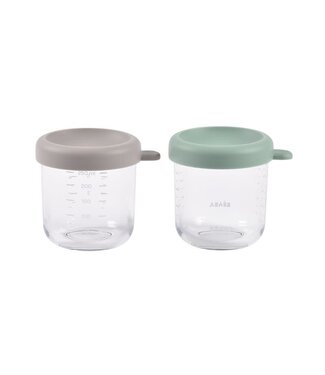 Beaba Beaba - Set van 2 glazen bewaarpotjes 250 ml Green/Gazelle