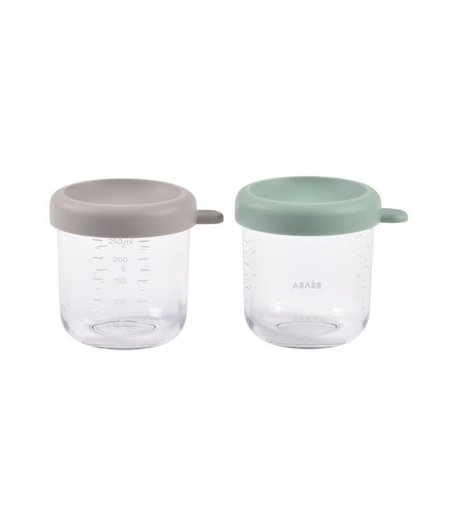 Beaba Beaba - Set van 2 glazen bewaarpotjes 250 ml Green/Gazelle