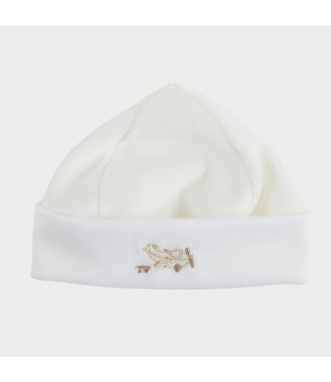 Theophile & Patachou Théophile & Patachou - Muts fluweel geborduurd vliegtuig - ivoor