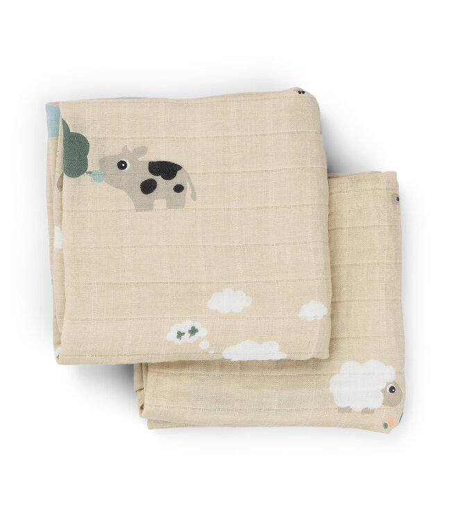 Done by Deer Done by Deer - Burp cloth 2-pack Tiny farm Sand