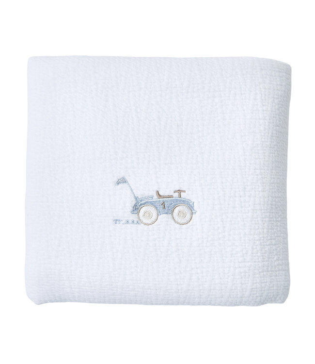 Theophile & Patachou Theophile & Patachou - Doopdeken 65x80cm - Gewafeld - Lichtblauw - Classic Car