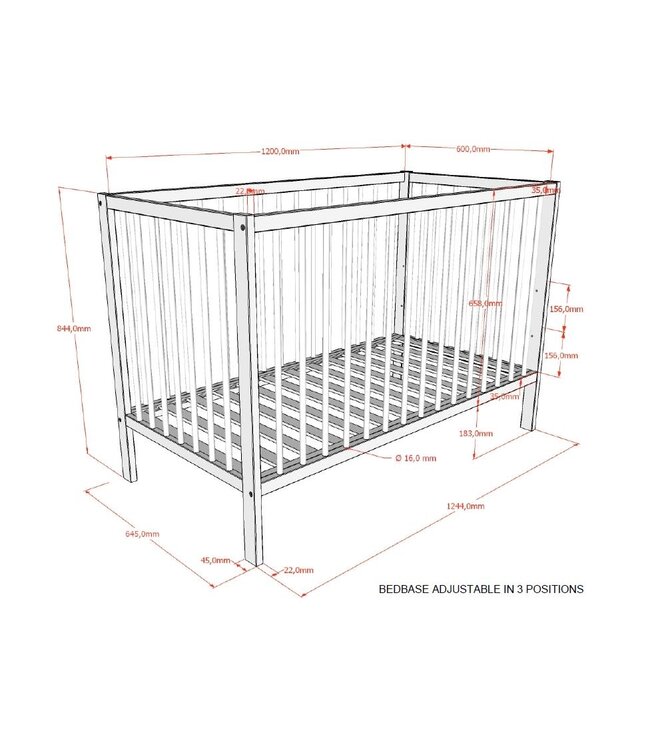 JAXX Jaxx - Dino Babybed 60X120 Natuur (Lattenbodem Inbegrepen)