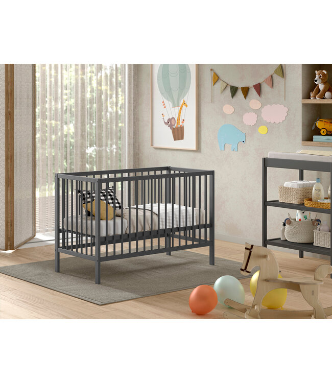 JAXX Jaxx - Dino Babybed 60X120 Antraciet (Lattenbodem Inbegrepen)