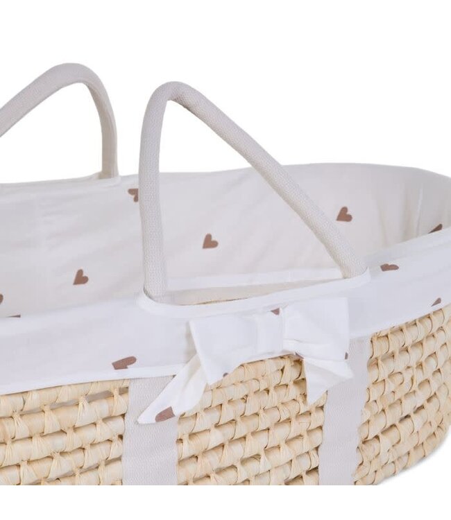 Childhome Childhome - Moses Mand + Handvaten + Matras - Zacht Maïsschil - Naturel + Jersey Bekleding Hearts