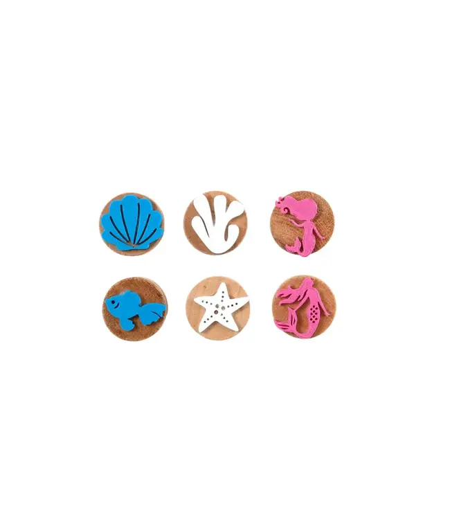 Childgen Childgen - Wooden Stamp Mermaid  Set 6 Pcs Stamp - Multicolor