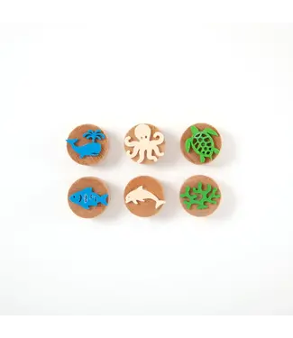 Childgen Childgen - Wooden Stamp Sea Creatures Set 6 Pcs Stamp - Multicolor