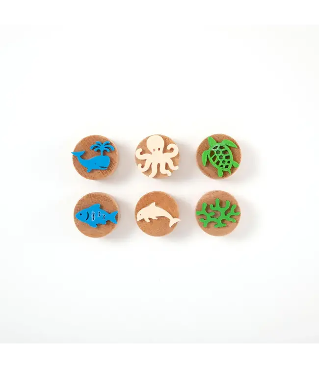 Childgen Childgen - Wooden Stamp Sea Creatures Set 6 Pcs Stamp - Multicolor