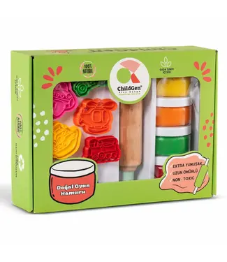Childgen Childgen - Play Dough Premium Set - Vehicles * 4 Pcs Play Dough *1 Pcs Wooden Roller *12 Pcs Premium Stamp And Cutter - Multicolor