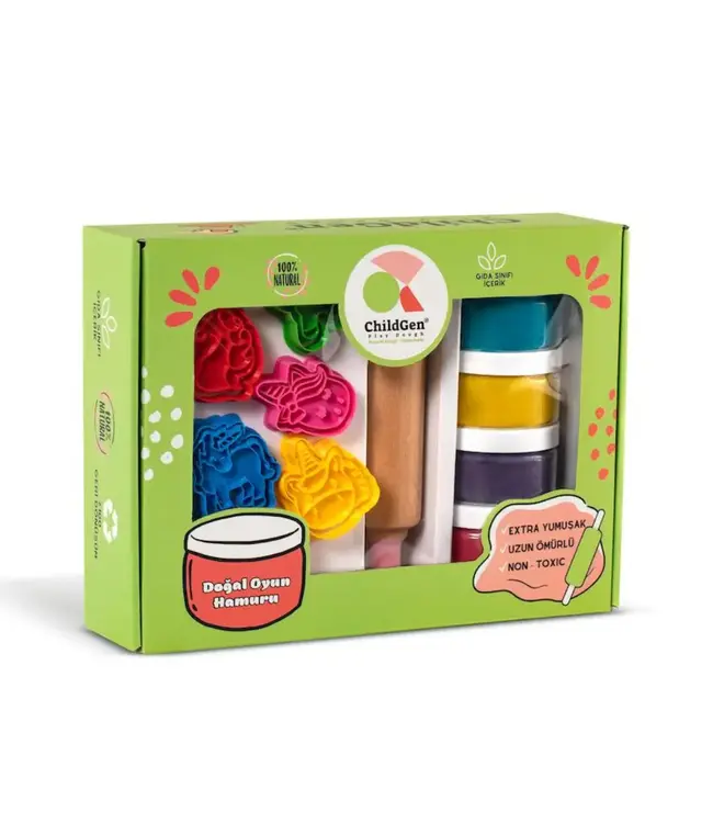 Childgen Childgen - Play Dough Premium Set - Unicorn * 4 Pcs Play Dough *1 Pcs Wooden Roller *12 Pcs Premium Stamp And Cutter - Multicolor