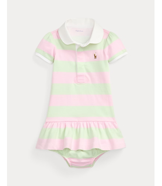 Ralph Lauren Ralph Lauren - Gestreepte katoenen rugbyjurk en bloomer - roze/groen
