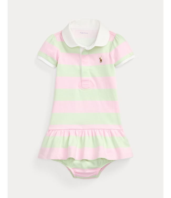 Ralph Lauren Ralph Lauren - Gestreepte katoenen rugbyjurk en bloomer - roze/groen
