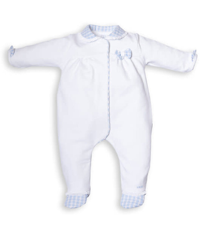 First First - Rompersuit Azurro/white 'Heart'