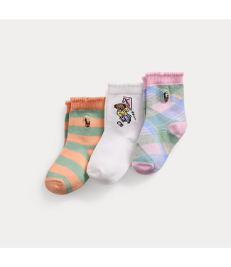 Ralph Lauren Ralph Lauren - 3 paar Polo Bear crewsokken - Wit/Oranje/Groen/Roze