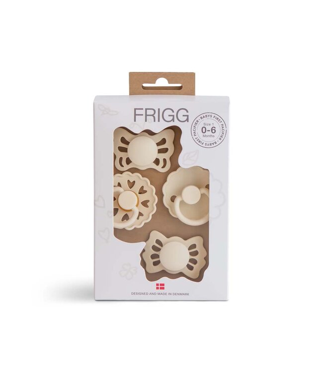 Frigg Frigg - Baby’s First Pacifier Pack - T1 Cream/Floral Heart