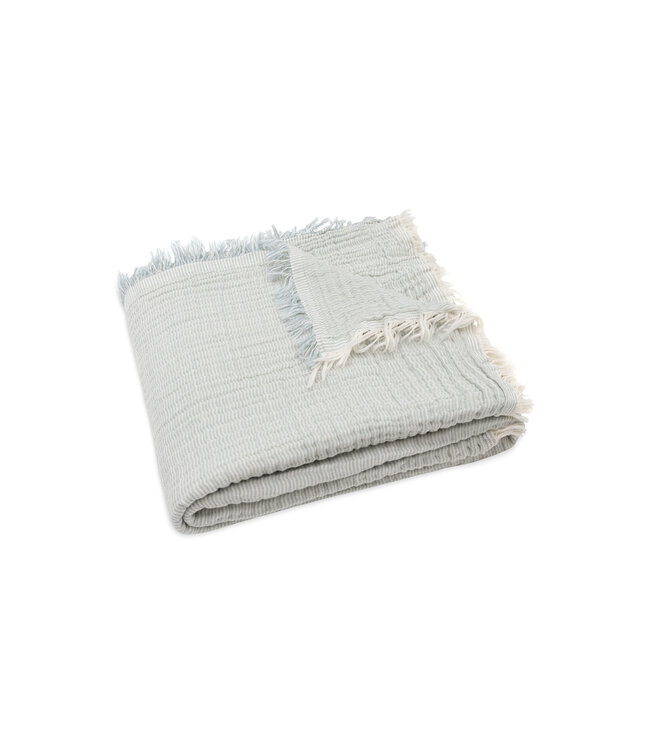 Jollein Jollein - Deken Ledikant 120x120cm Fringe Stripe Sea Green/Ivory GOTS