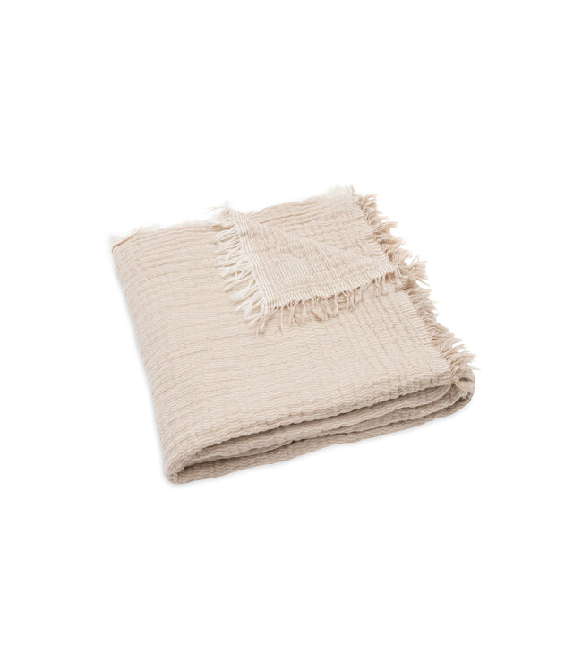 Jollein Jollein - Deken Ledikant 120x120cm Fringe Stripe Biscuit/Ivory GOTS