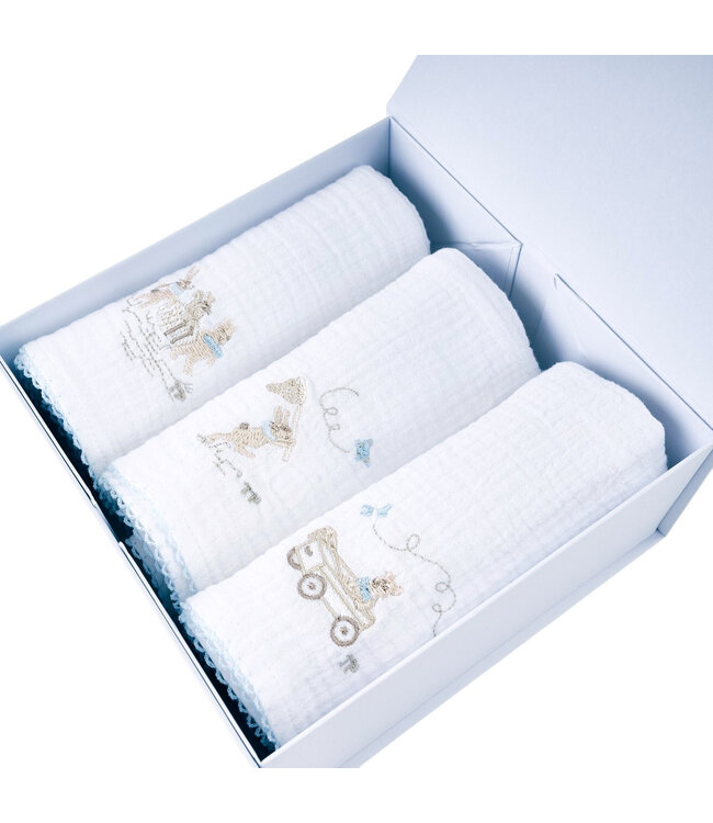 Theophile & Patachou Théophile & patachou - Blue Garden Party - 3 geborduurde tetra doek BP 60x60 + doos