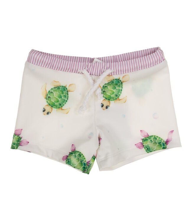 Meia Pata Meia Pata - Boys Turtles Lycra Swim Shorts - White Lilac