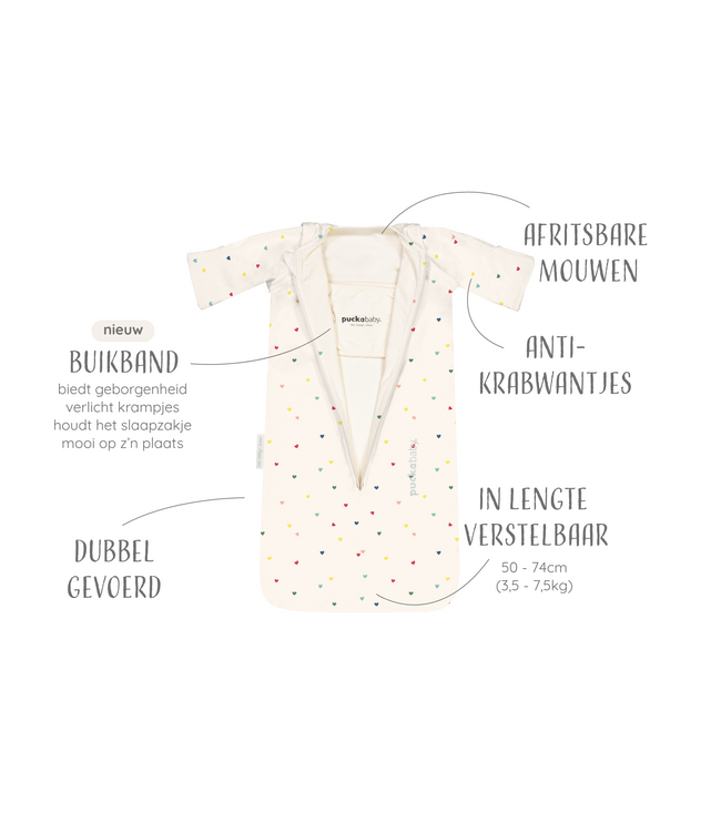 Puckababy Puckababy - The Bag Newborn  < 6 M | 70 CM - Hearts Confetti - Cotton