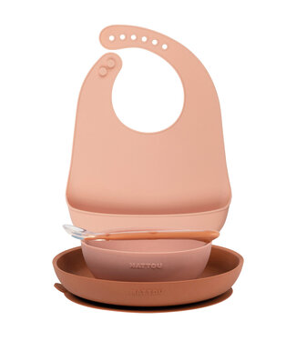Nattou Nattou - SILICON Eetset + slabbetje roze