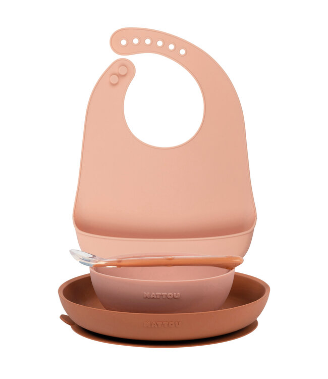 Nattou Nattou - Silicon - Eetset + Slabbetje Roze