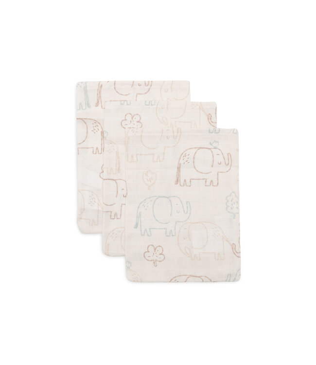 Jollein Jollein - Hydrofiel Washandje 15x20cm - Elephant Tales - 3 Stuks