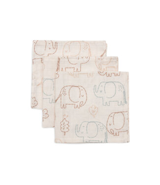 Jollein Jollein - Hydrofiel Monddoekje 31x31cm - Elephant Tales - 3 Stuks