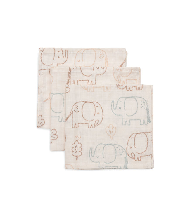 Jollein Jollein - Hydrofiel Monddoekje 31x31cm - Elephant Tales - 3 Stuks