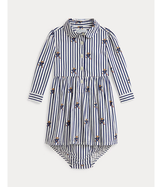 Ralph Lauren Ralph Lauren - Katoenen overhemdjurk en bloomer - Marineblauw/Wit