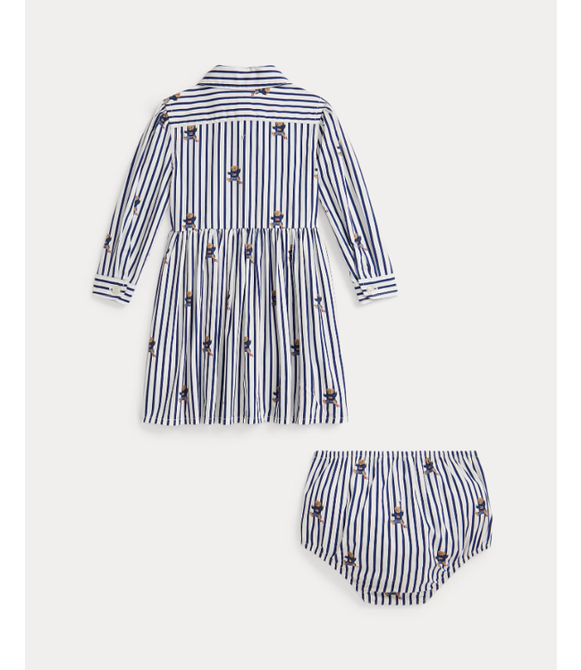 Ralph Lauren Ralph Lauren - Katoenen overhemdjurk en bloomer - Marineblauw/Wit