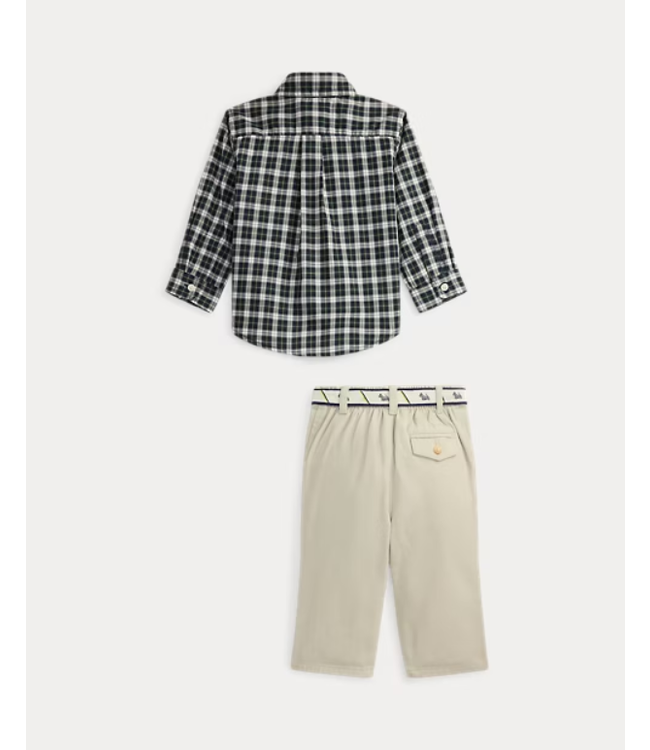 Ralph Lauren Ralph Lauren - Geruit overhemd, riem en canvas broek - Antique cream/Navy/Gr