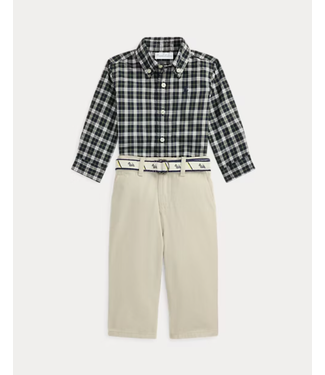 Ralph Lauren Ralph Lauren - Geruit overhemd, riem en canvas broek - Antique cream/Navy/Gr