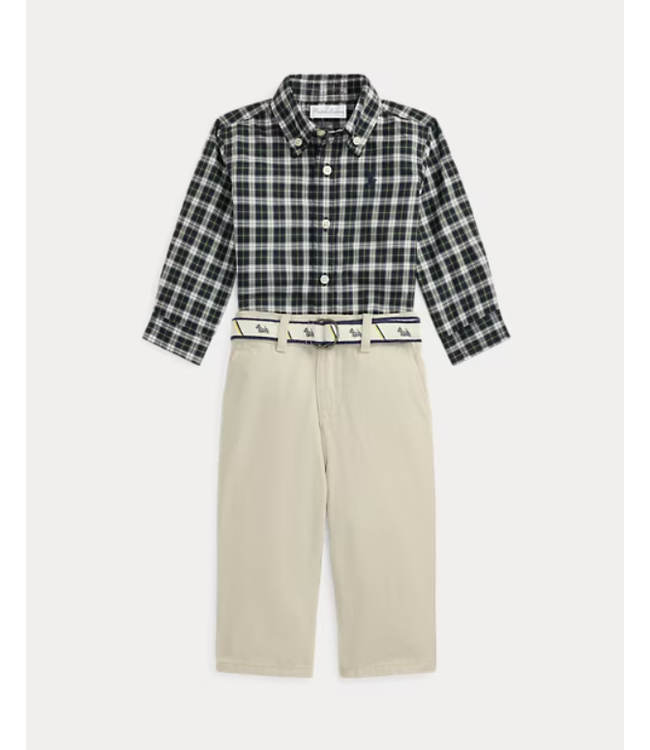 Ralph Lauren Ralph Lauren - Geruit overhemd, riem en canvas broek - Antique cream/Navy/Gr
