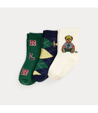 Ralph Lauren Ralph Lauren - Set van 3 paar crewsokken met Polo Bear - Ivory/Navy/Green