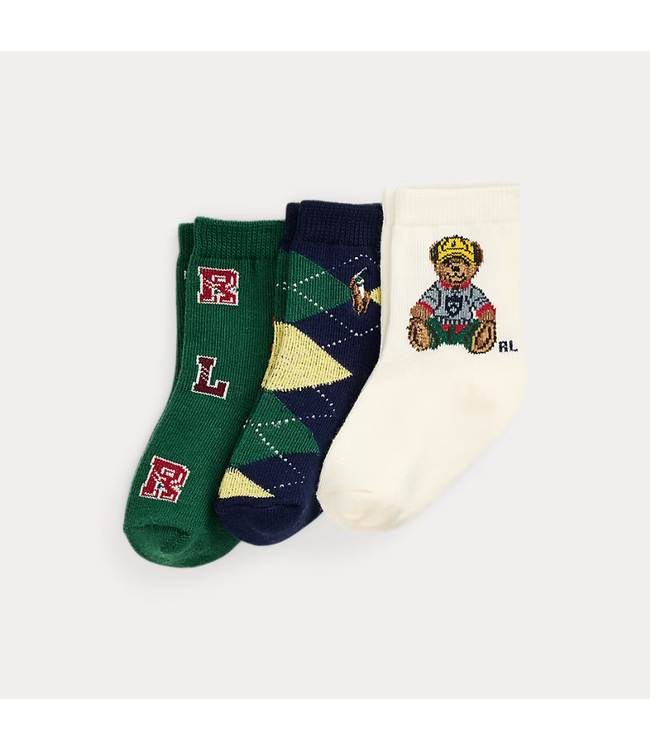 Ralph Lauren Ralph Lauren - Set van 3 paar crewsokken met Polo Bear - Ivory/Navy/Green