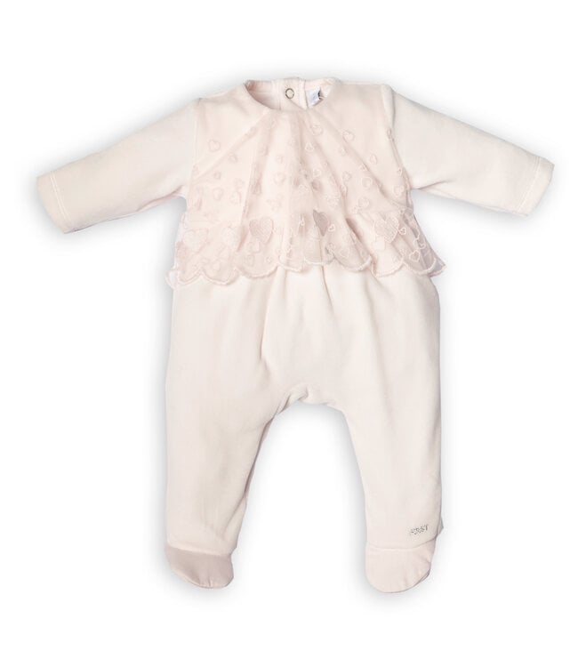 First First - BO G velvet rompersuit shirt tulle harts- blush pink