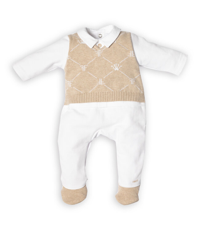 First First - BO B rompersuit Signature shirt- white-beige