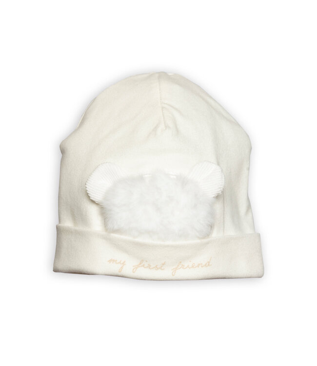 First First - bonnet teddy bear fur- off white