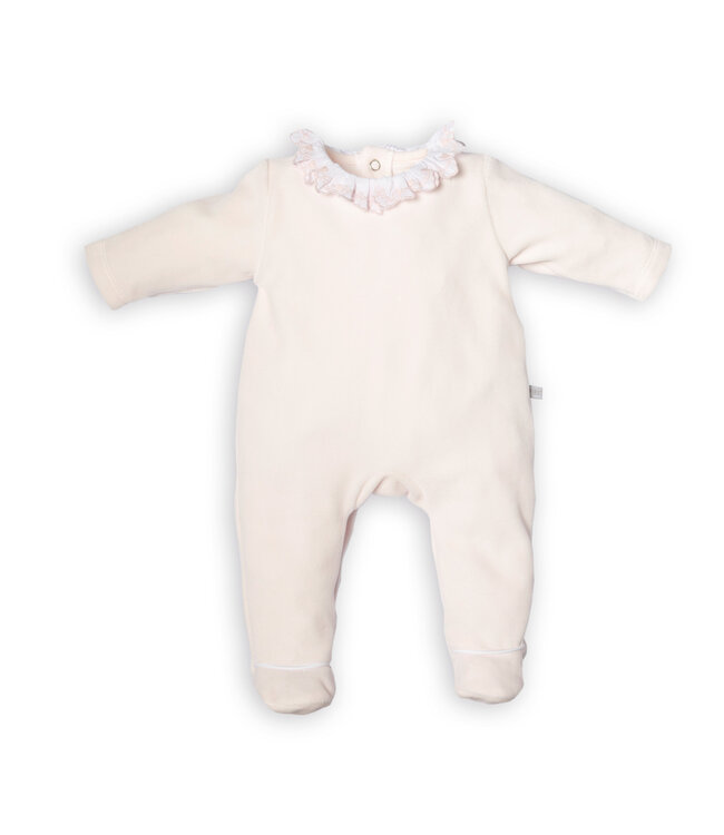 First First - BO G velvet rompersuit froufrou collar- blush pink