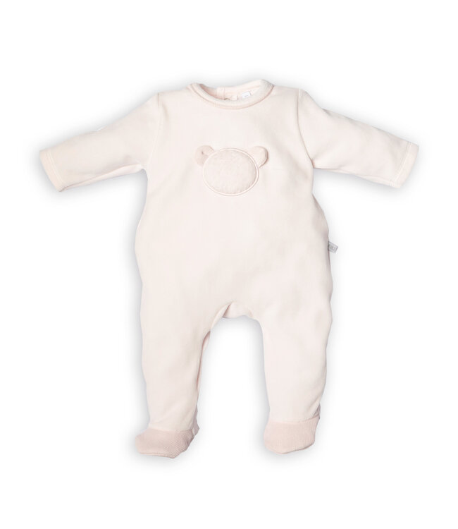First First - BO rompersuit velvet teddy bear fur fron - blush pink