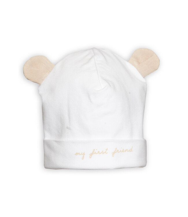 First First - bonnet teddy bear ears - white-beige