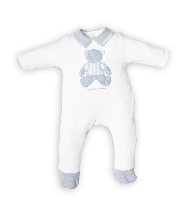 First First - BO B rompersuit LONDON teddy- white-azzuro