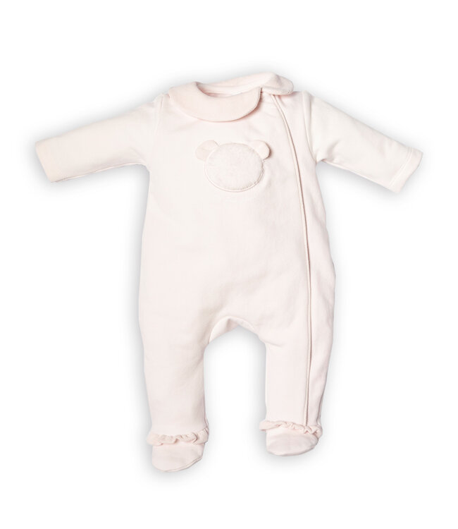 First First - FO G rompersuit teddy bear frontside- blush pink
