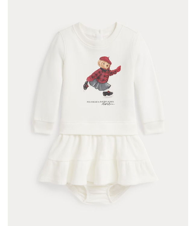 Ralph Lauren Ralph Lauren - Fleece jurk en bloomer met Polo Bear - Trophy cream