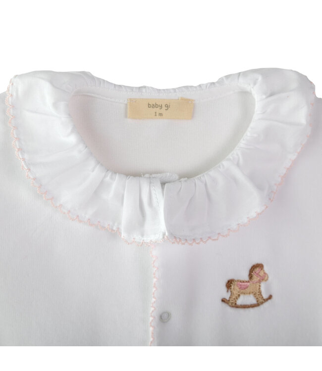 Baby Gi - Rocking horse footie white & pink